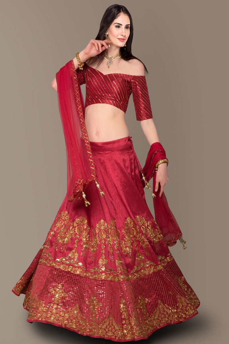 Red color Banglori Silk Lehenga Choli For Women Wear