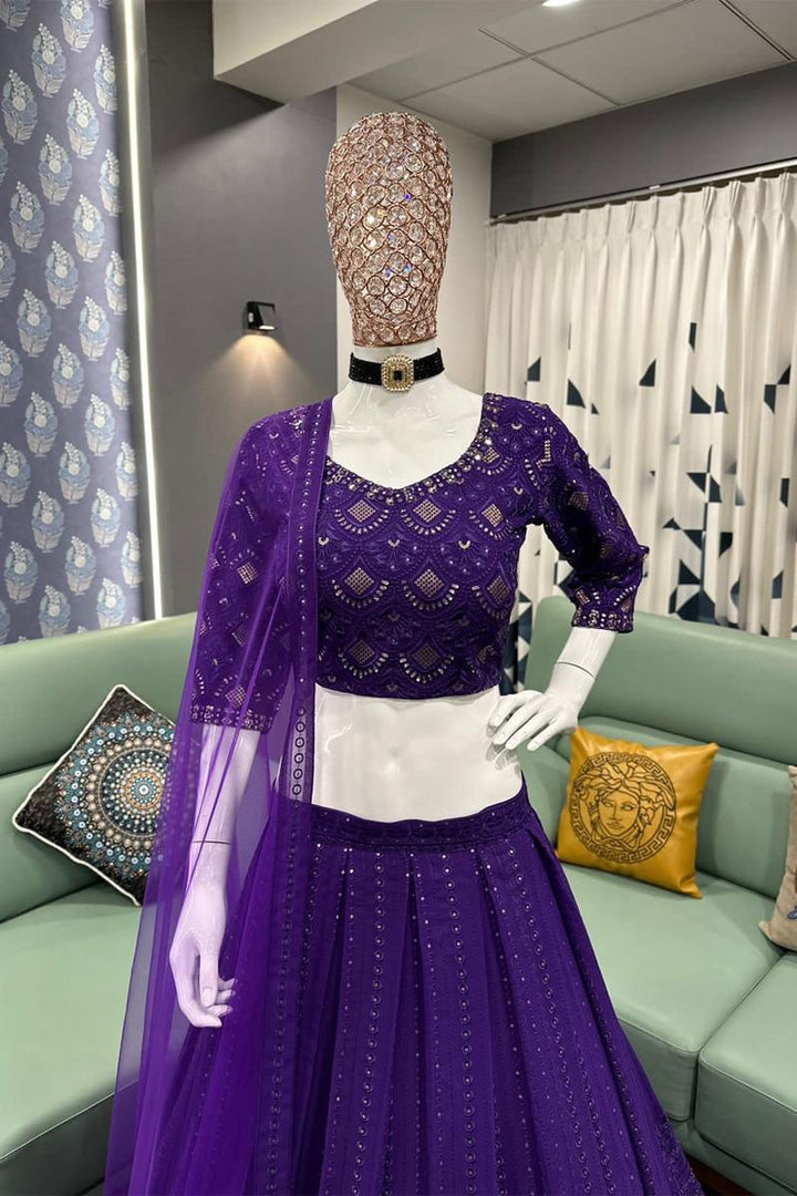 Purple Amazing Sequence Embroidery Georgette Lehenga Choli