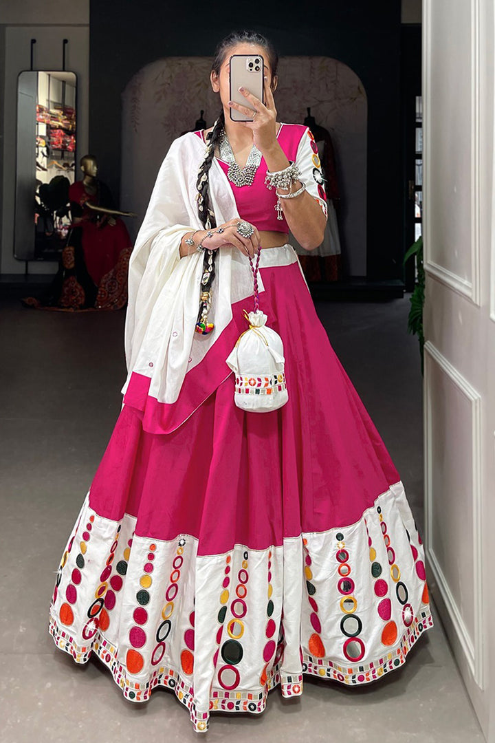 Pink Designer Pure Cotton Original Mirror Work Lehenga Choli