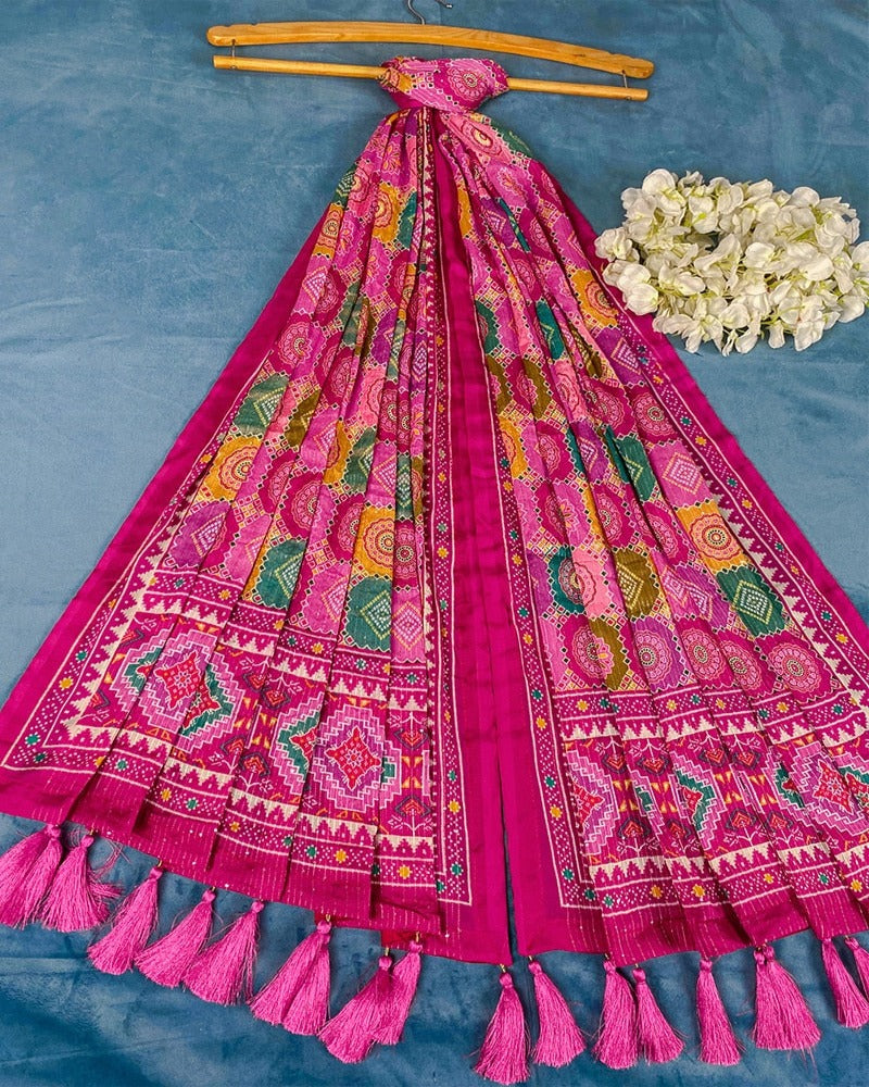 Pink Color Pure Chinon Sequins And Thread Work Dupatta