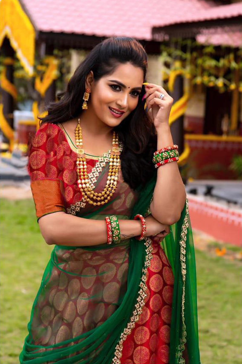 Red Color Jacquard Weaving Lehenga Choli