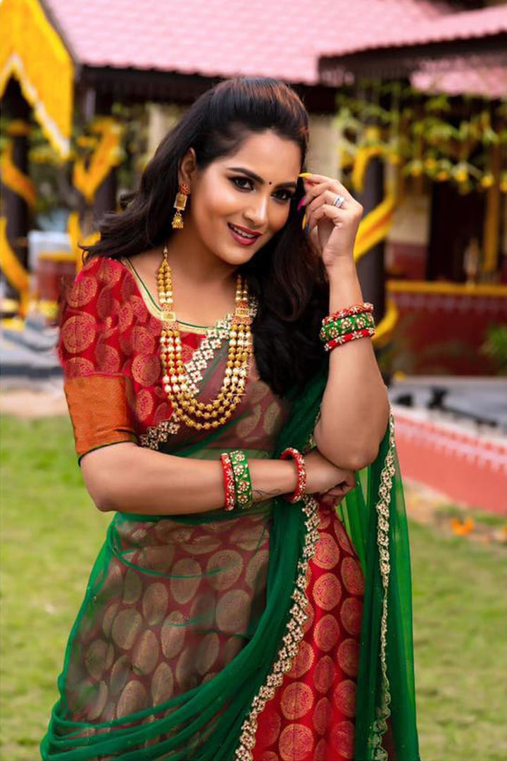 Red Color Jacquard Weaving Lehenga Choli