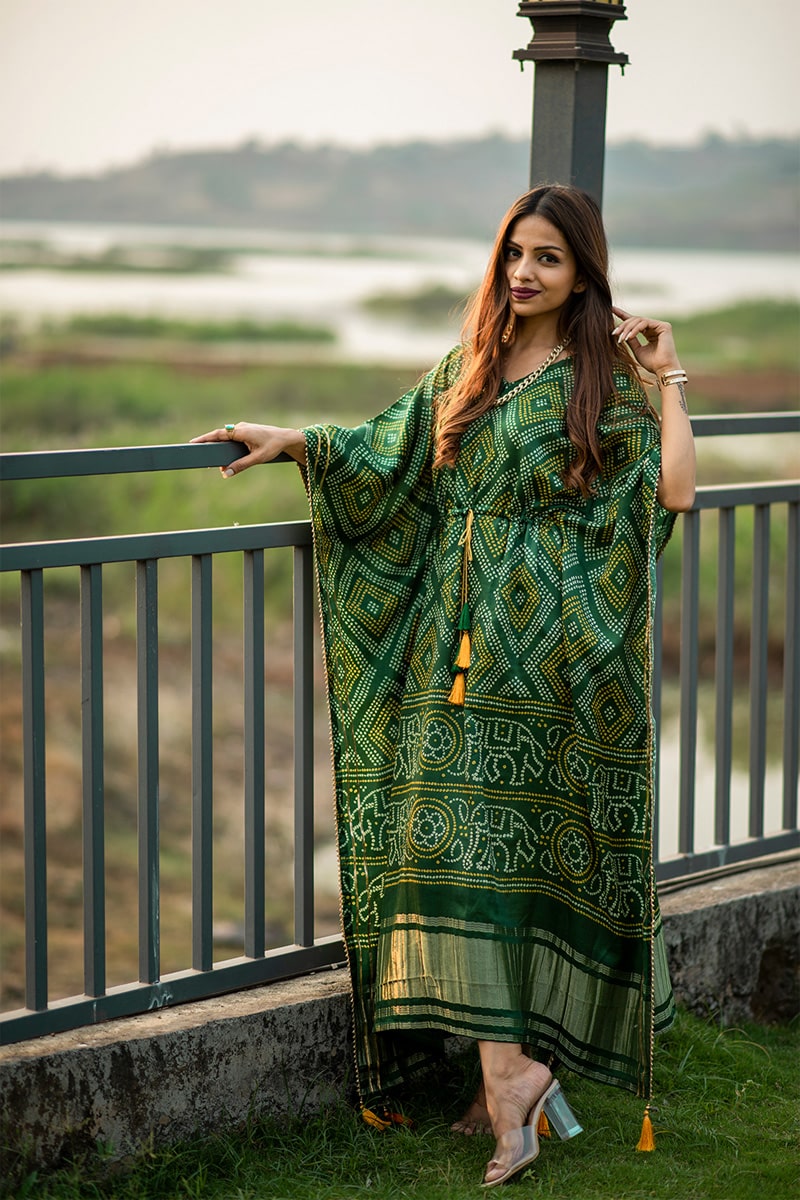 Green Color Unique And Amazing pure Gaji silk Kaftan