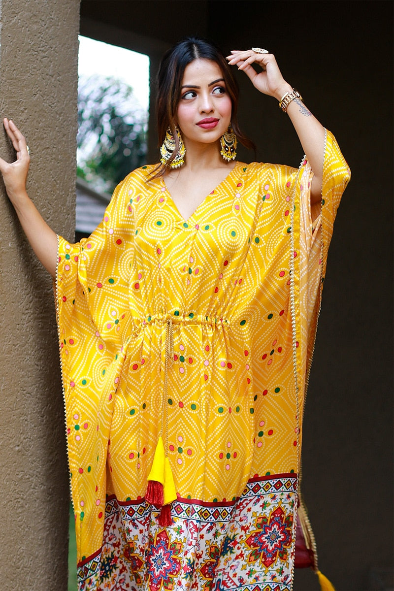 Mustard Color Beautiful Pure Gaji Silk Kaftan