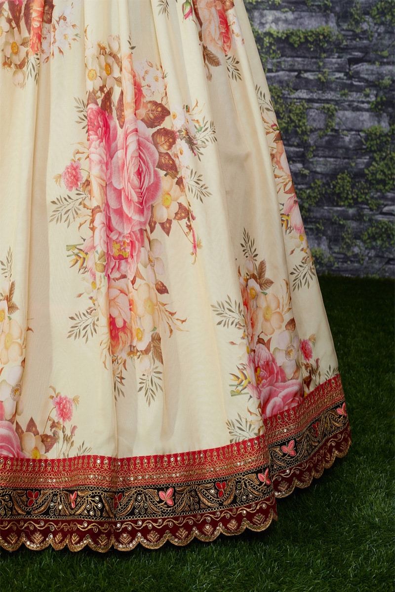 Off White Embroidery Soft Organza Floral Lehenga Choli
