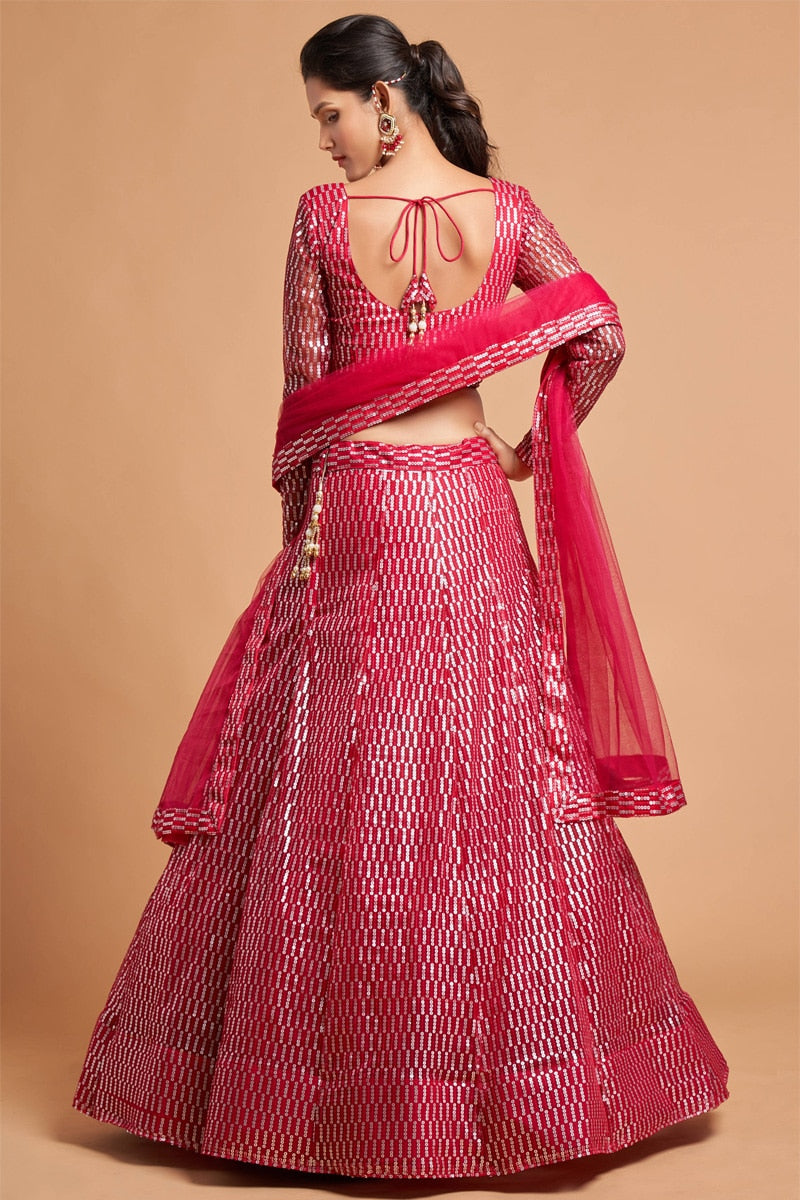 Hot Pink Color Sequins Embroidery Work Soft Net Lehenga Choli