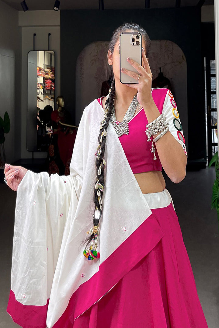Pink Designer Pure Cotton Original Mirror Work Lehenga Choli