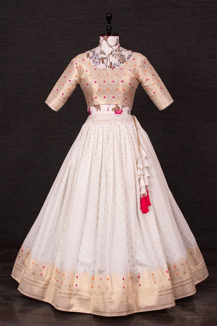 Amazing White With Pink Dupatta Nylon Silk Lehenga Choli