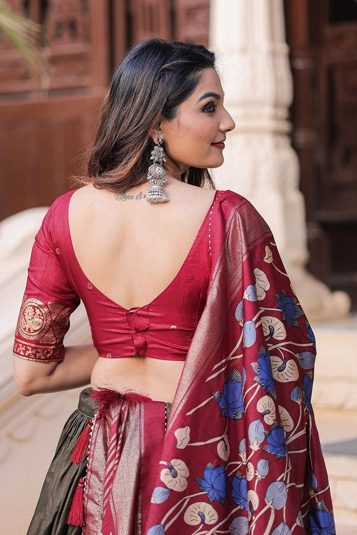 Mehendi Color Printed Dola Silk Wedding Wear Lehenga Choli