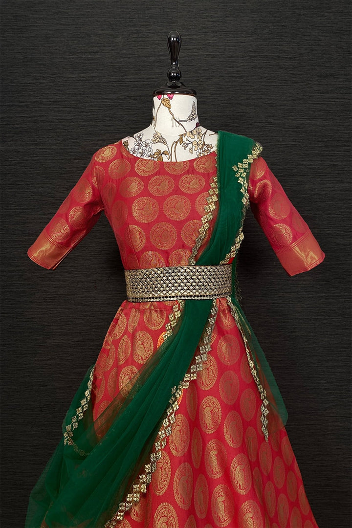 Red Color Jacquard Weaving Lehenga Choli