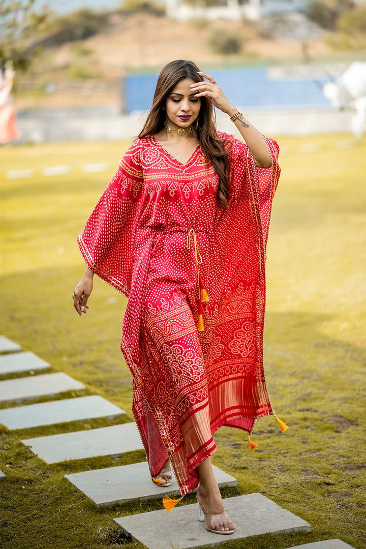 Red Color Unique And Amazing pure Gaji silk Kaftan