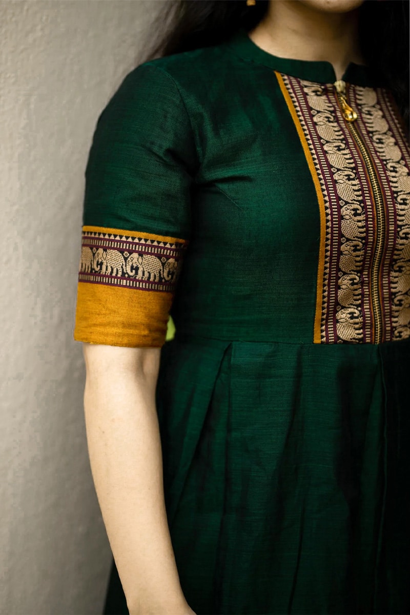 Green Color Weaving Zari  Work Gown