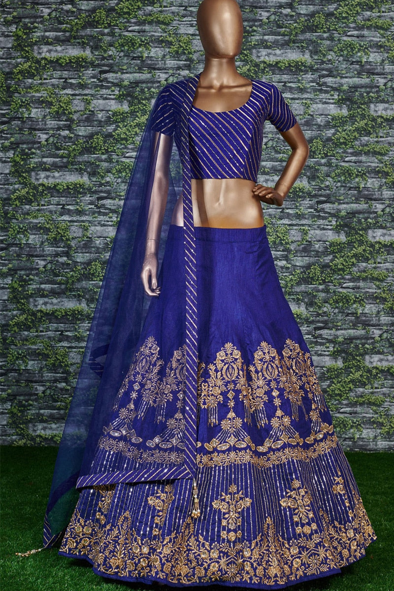 Blue Banglori Silk Lehenga Choli For Women