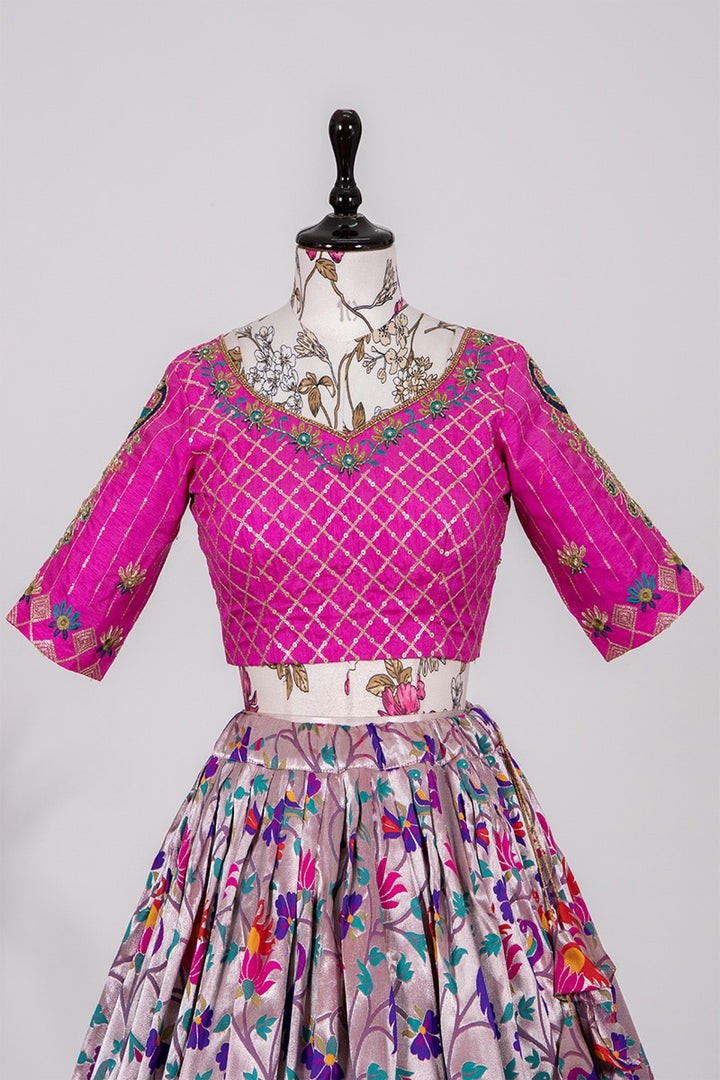 Pink Color Weaving Zari Work Jacquard Silk Paithani Lehenga Choli