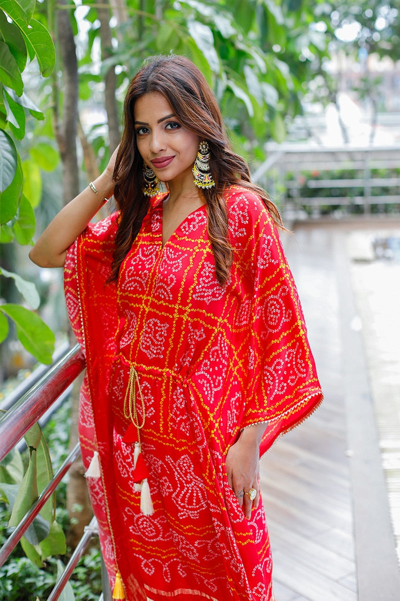 Red Color Designer Pure Gaji Silk kaftan