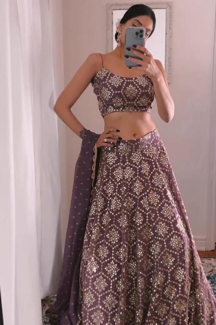 Dusty Brown Georgette Sequence Work Lehenga Choli