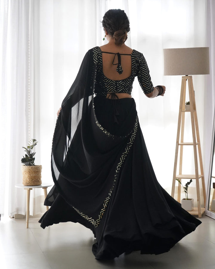 Black Color Pure Soft Georgette Lehenga Choli With Embroidery Fancy Designer Blouse