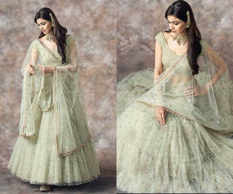 Mint Green Soft Net Lehenga Choli