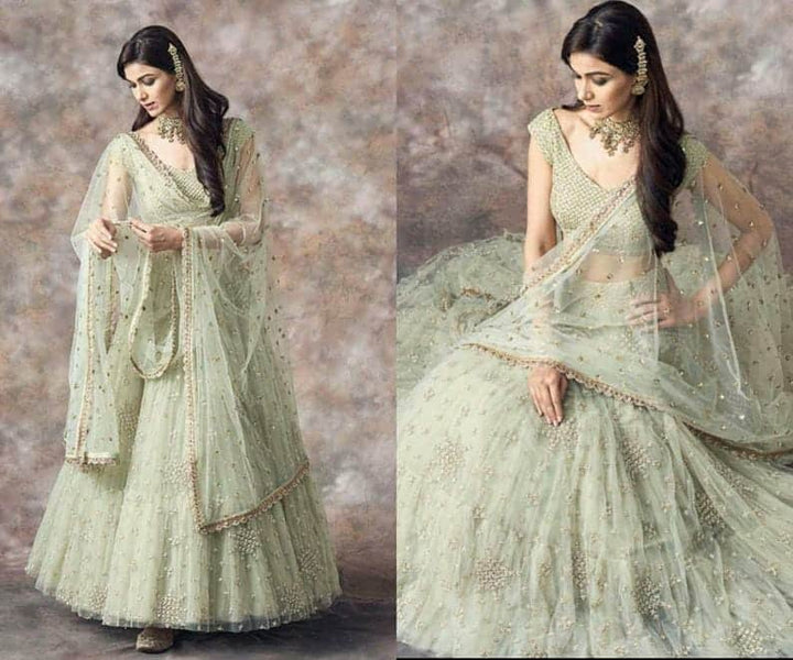 Mint Green Soft Net Lehenga Choli