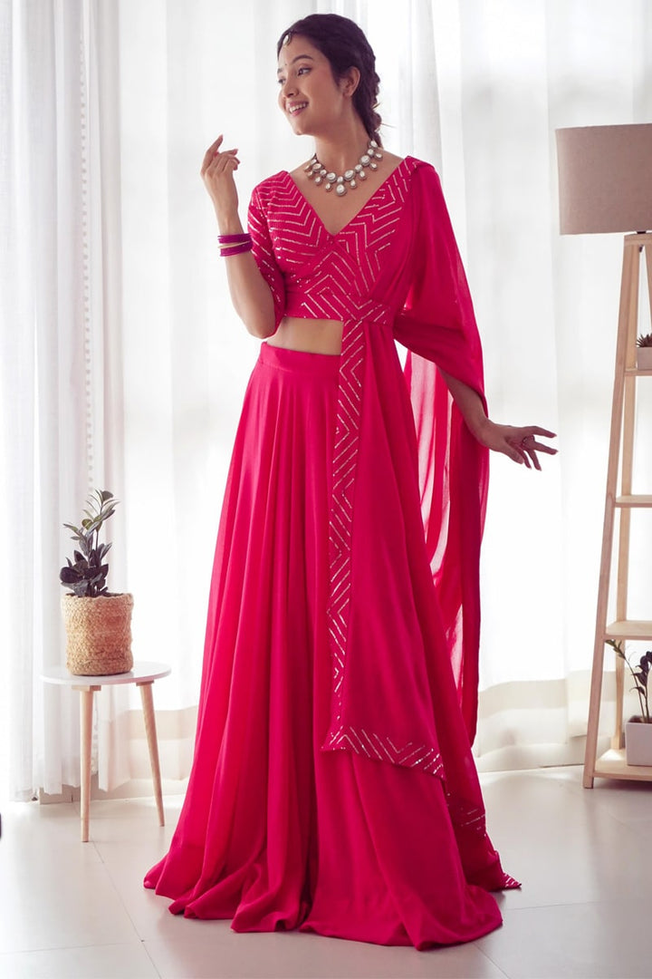 Pink Color Pure Soft Georgette Lehenga Choli With Embroidery Fancy Designer Blouse
