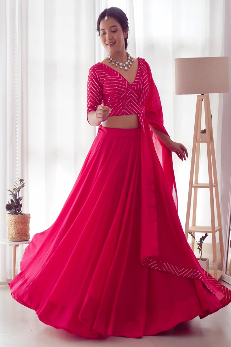 Pink Color Pure Soft Georgette Lehenga Choli With Embroidery Fancy Designer Blouse