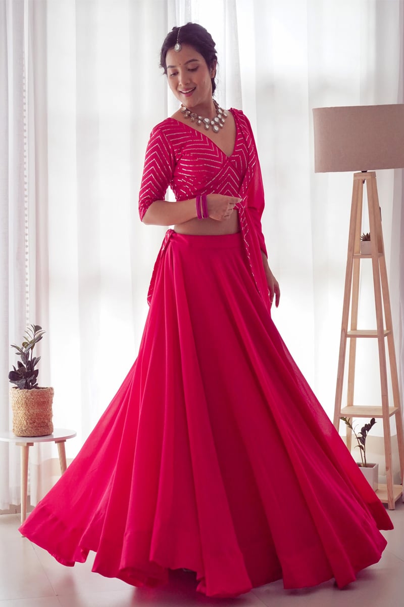 Pink Color Pure Soft Georgette Lehenga Choli With Embroidery Fancy Designer Blouse