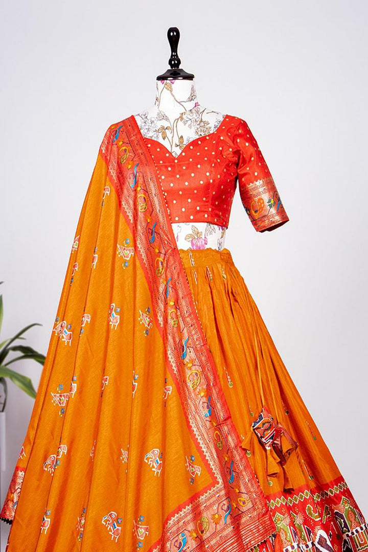 Orange Color Patola Printed Dola Silk Lehenga Choli