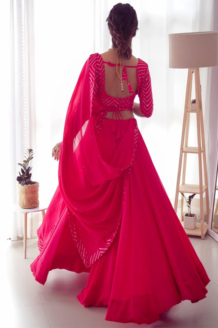 Pink Color Pure Soft Georgette Lehenga Choli With Embroidery Fancy Designer Blouse