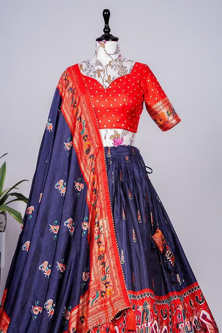 Blue Color  Patola Printed Dola Silk Lehenga Choli