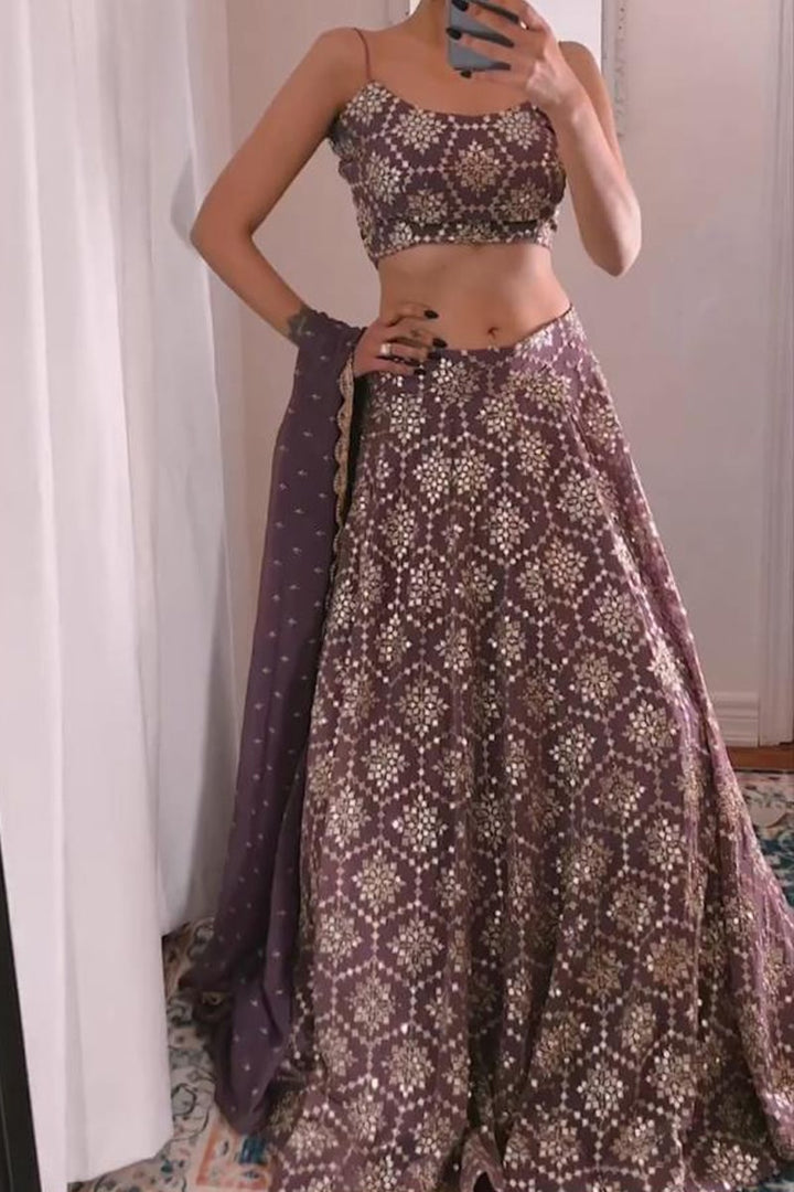 Dusty Brown Georgette Sequence Work Lehenga Choli