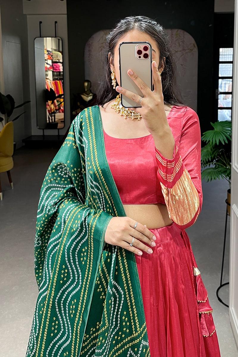 Red Dyeing With Lagdi Patta Gaji Silk Lehenga Choli