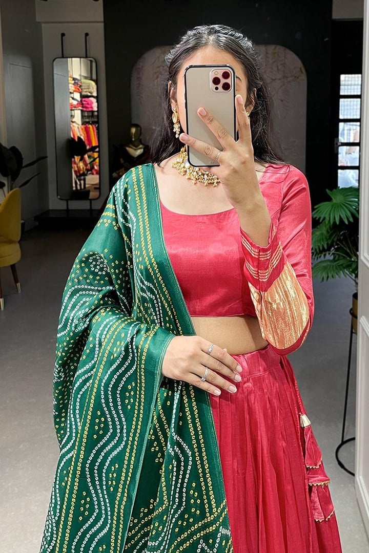Red Dyeing With Lagdi Patta Gaji Silk Lehenga Choli