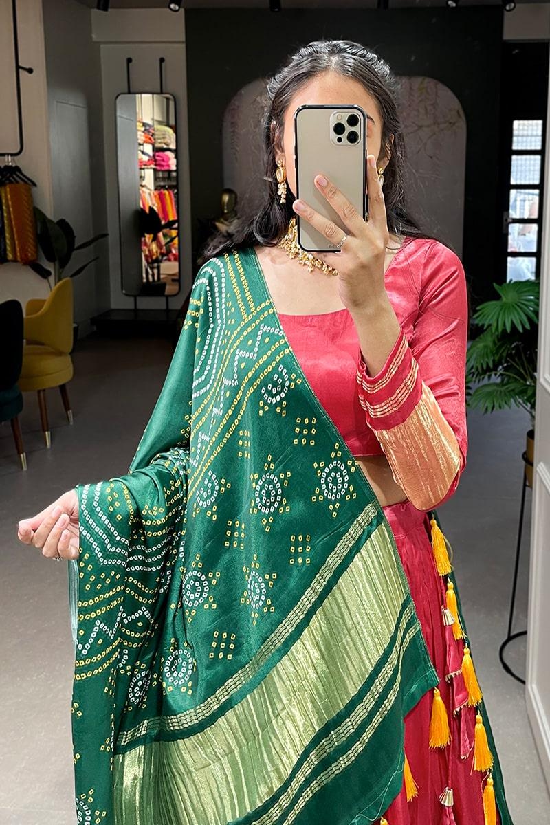 Red Dyeing With Lagdi Patta Gaji Silk Lehenga Choli