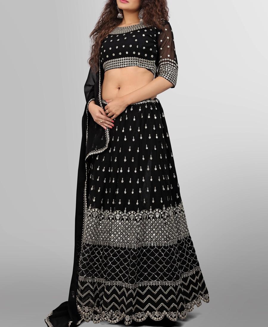 Designer Black Georgette Sequence Lehenga Choli