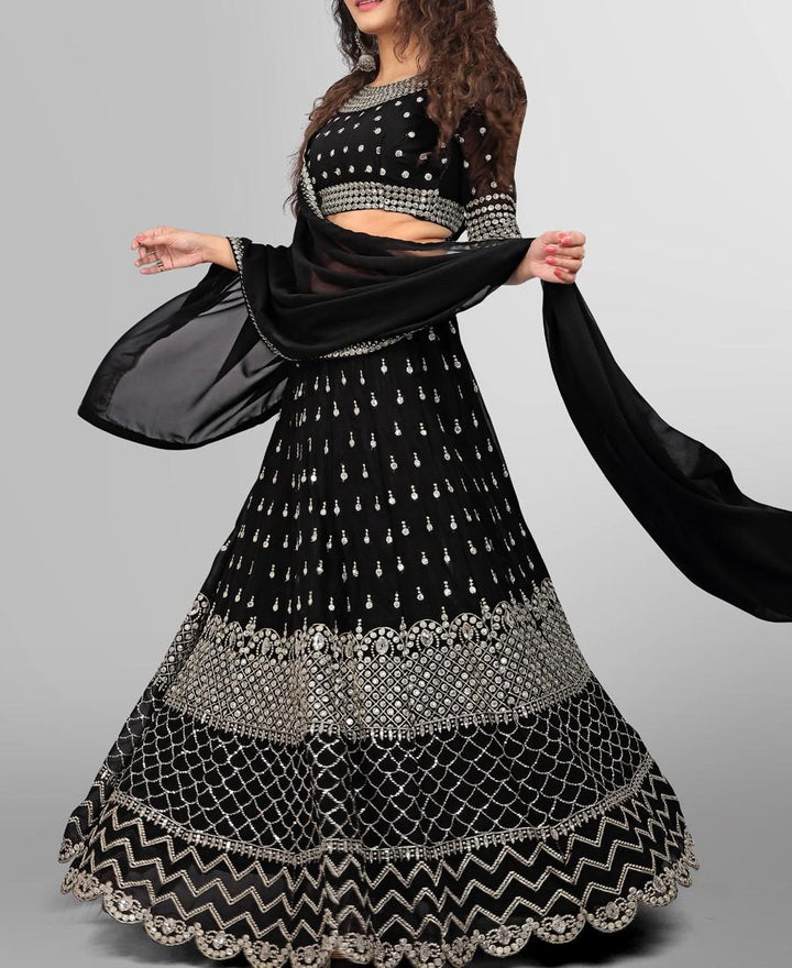 Designer Black Georgette Sequence Lehenga Choli