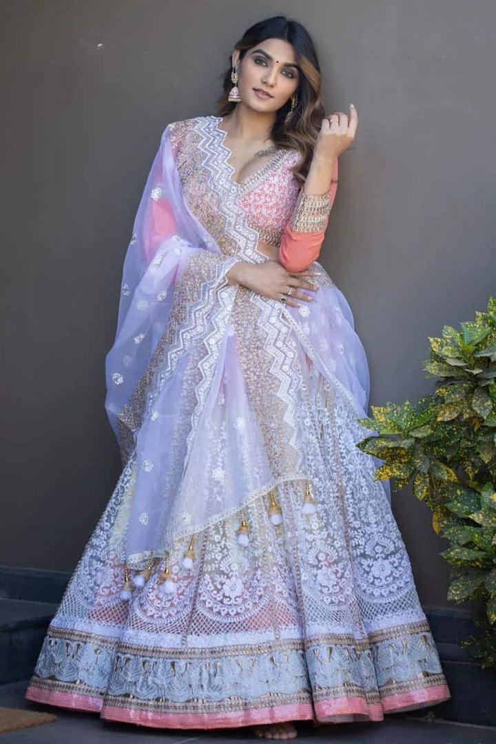 Prachi White Soft Net Lehenga Choli