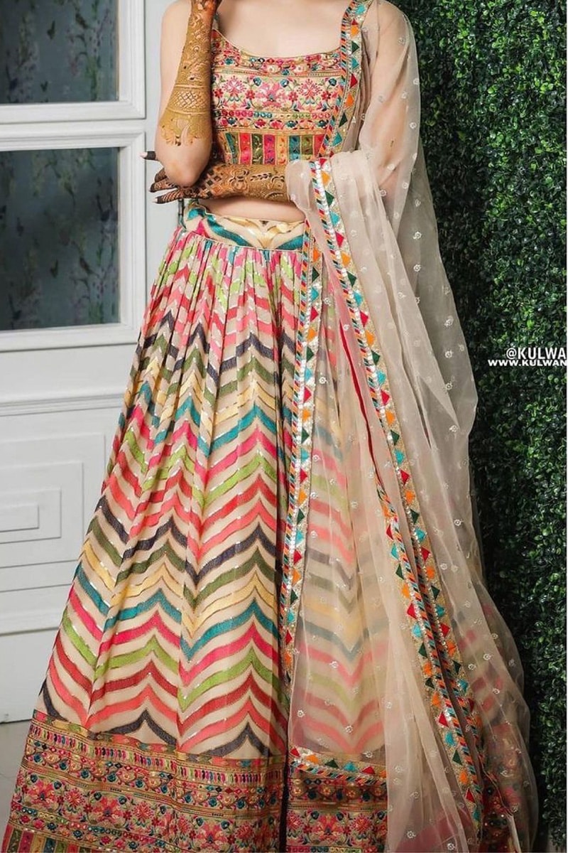 Multi Color Georgette Thread Work Lehenga Choli