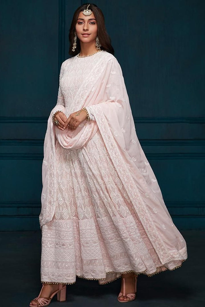 Peach Soft Georgette Lucknowi Anarkali