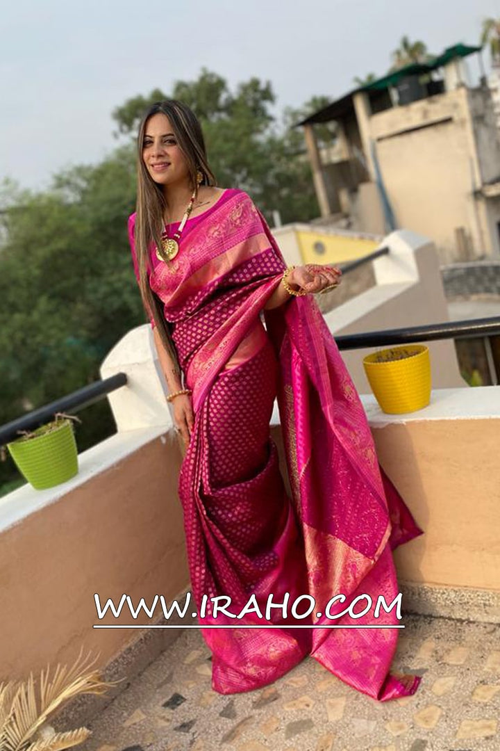 Pink Lichi Silk Ready To Wear Saree