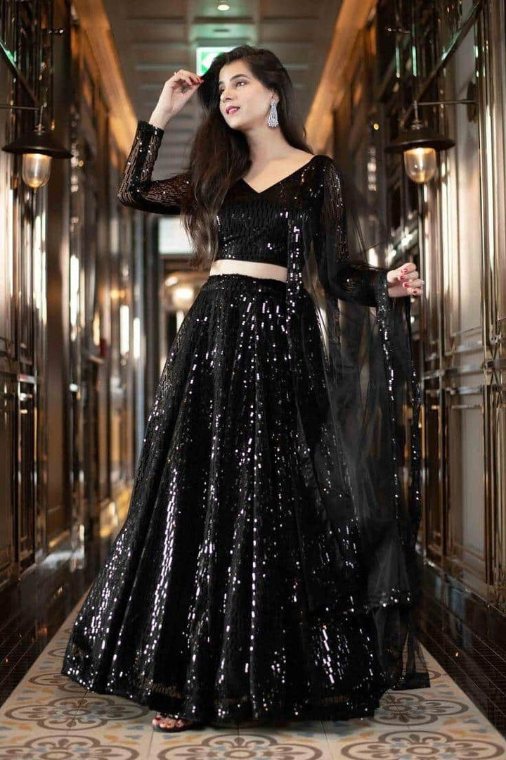 Black Sequence Georgette Lehenga Choli