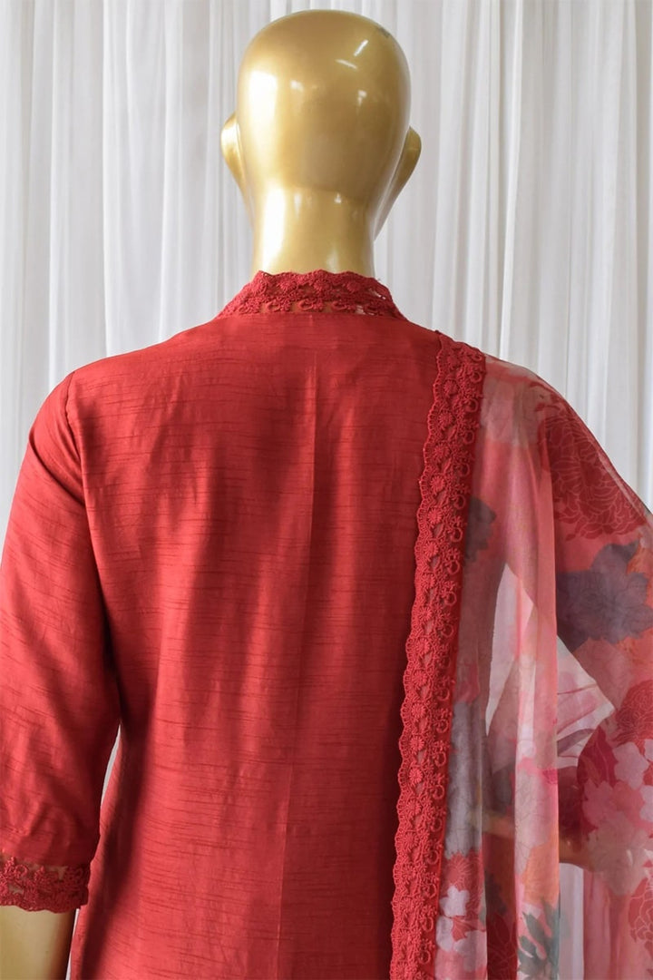 Red Soft Cotton Silk Kurti Pant With Dupatta