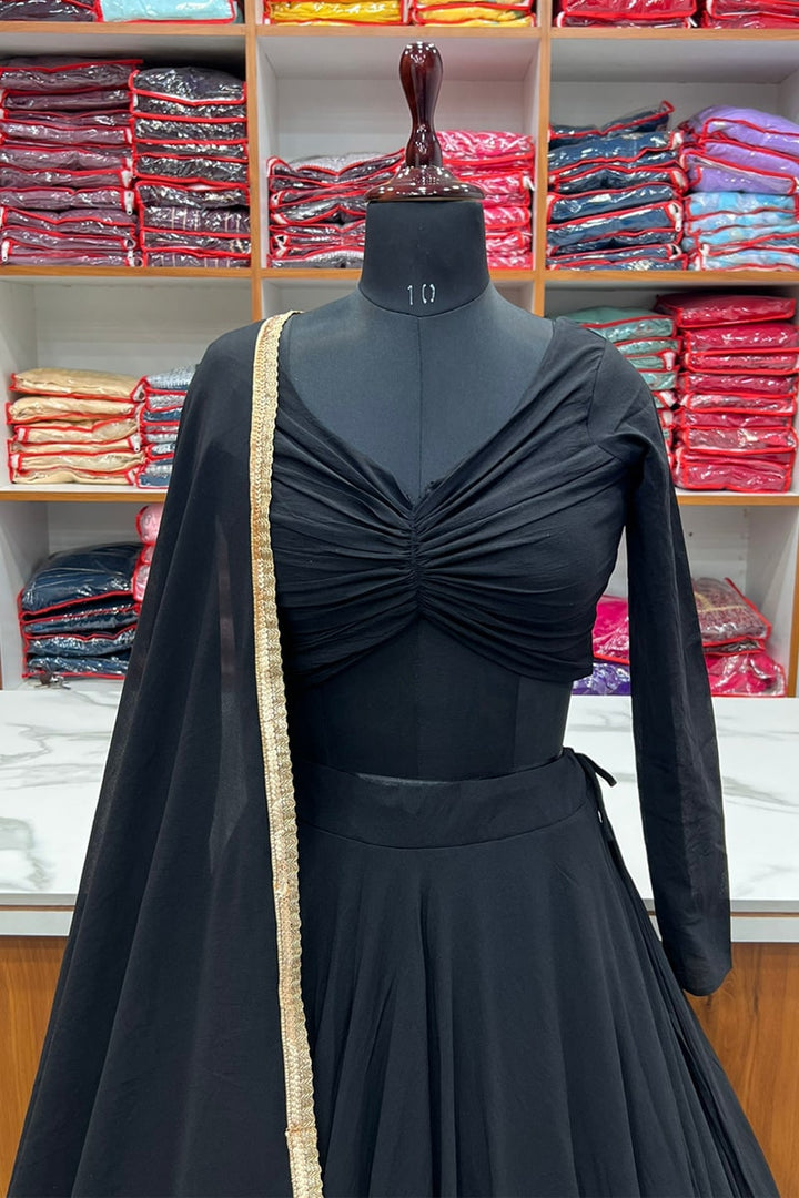 Full Flairy Full Stitched Black Designer Georgette Lehenga Choli