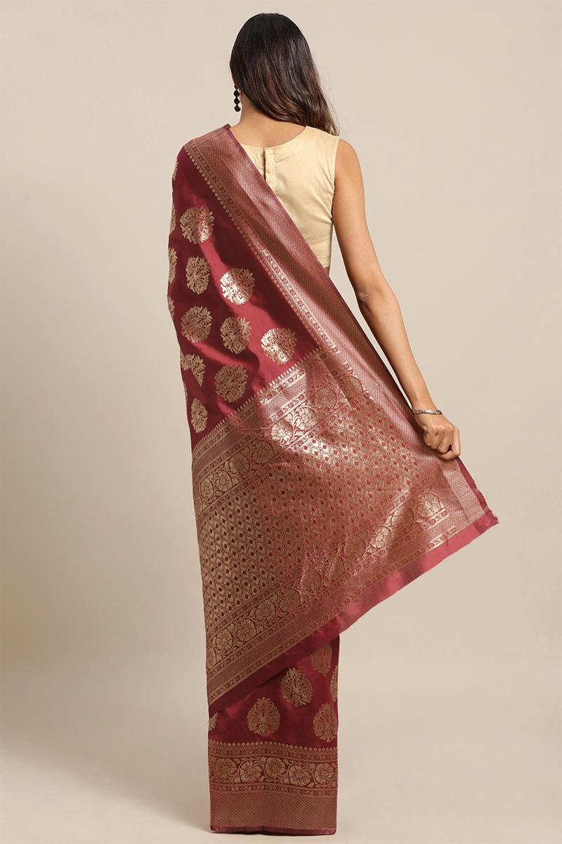 Maroon Zari Work Banarasi Silk Woven Saree