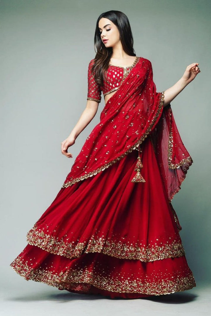 Maroon Double Layer Sequence Embroderied Georgette Lehenga Choli