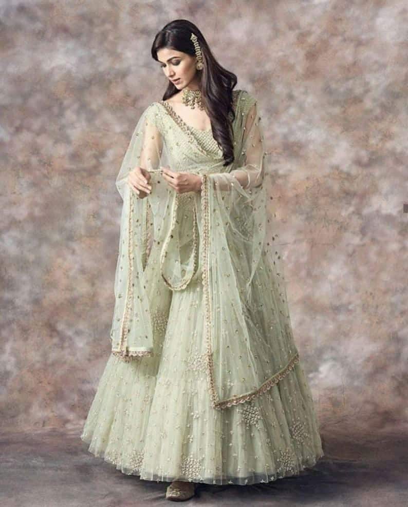 Mint Green Soft Net Lehenga Choli