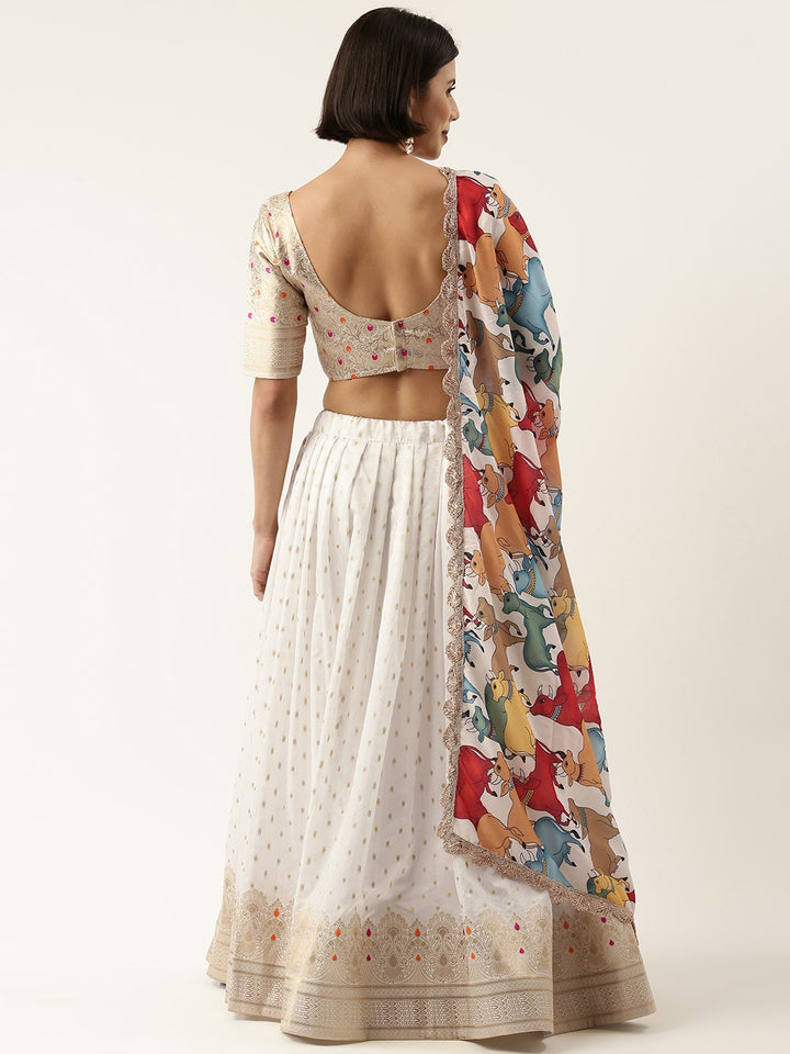 White Nylon Weaving Silk Lehenga Choli