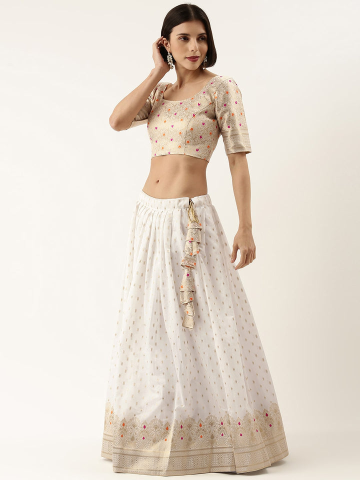 White Nylon Weaving Silk Lehenga Choli