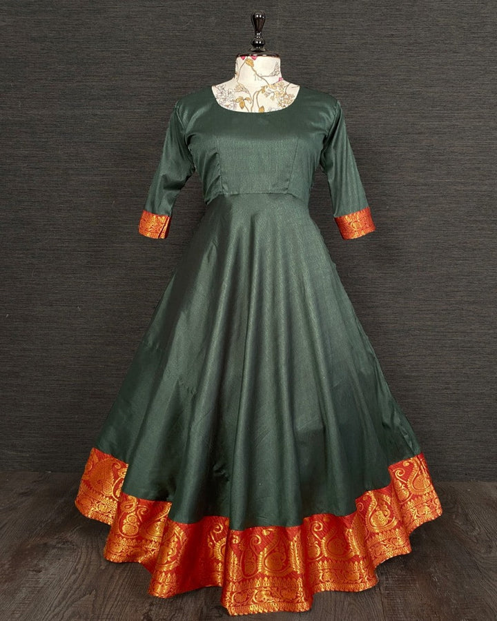 Green Color Weaving Zari Work Silk Gown