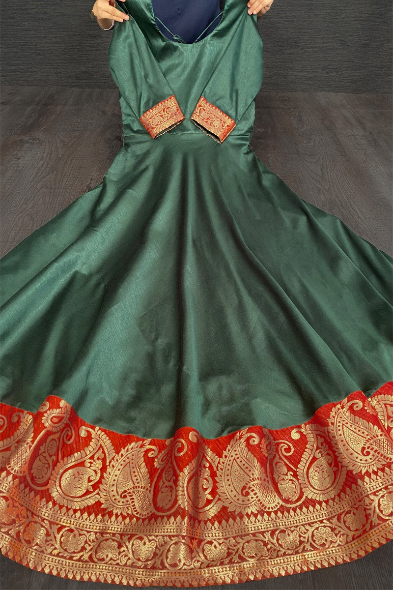 Green Color Weaving Zari Work Silk Gown