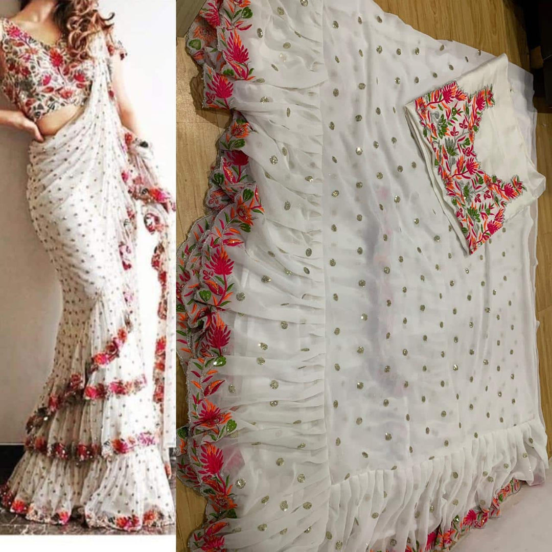 Sonakshi Sinha White Ruffle Saree